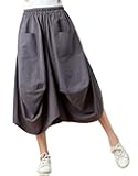 GGUHHU Womens Loose Fit Elastic Waist 2 Pockets Cotton Baggy Lantern Skirt