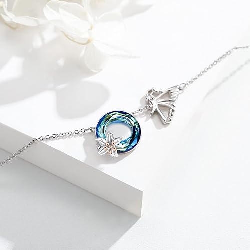 Miniatura 4 de Collar de flores de amor de mariposa de plata de ley 925 con colgante de mariposa de cristal austriaco, collar de flores de mariposa, regalo para