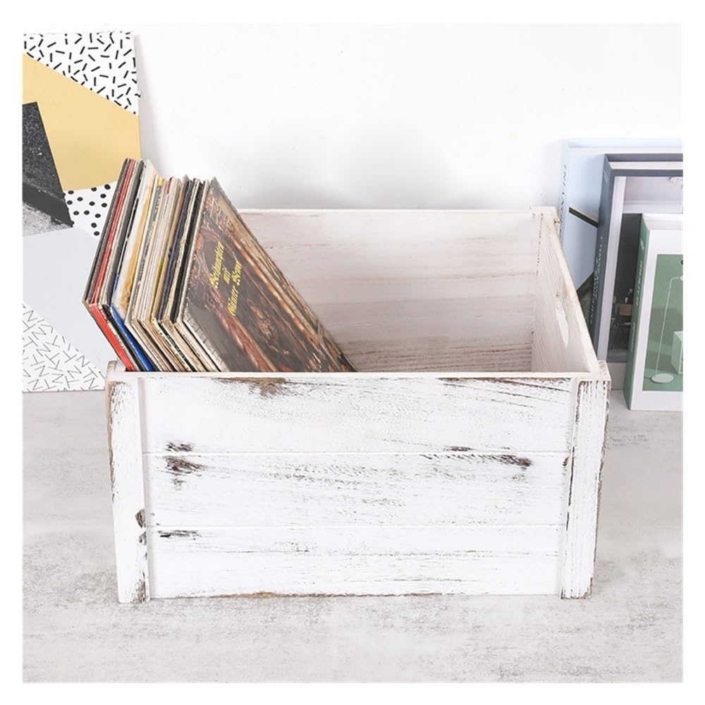 Stojak na płyty CD Skrzynia do przechowywania płyt winylowych, etui w stylu retro z uchwytem, ​​drewniane pudełko z organizerem na album(White)