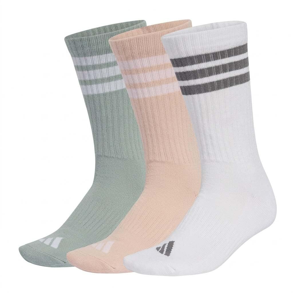 adidas Unisex 3STRIPES CUSHIONED SPORTSWEAR CREW SOCKS 3 PAIR PACK, blush pink/white/Wonder Sage, 6.5-8