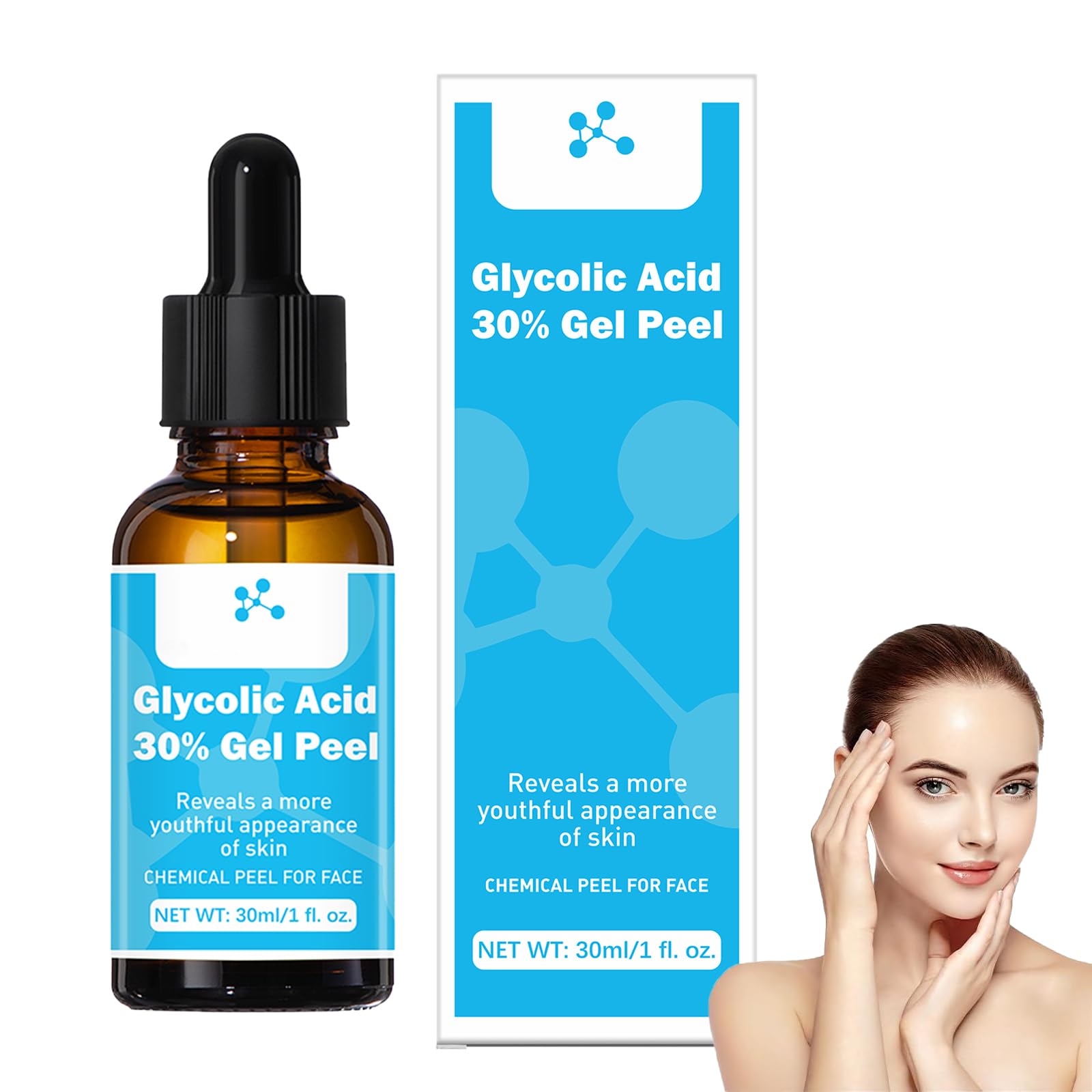 Glycolic Acid Gel for Face, Peeling Solution for Glowing Skin, Glycolic Acid 30% with Chamomile Extract & Green Tea Extract, Exfoliating Gel for Face, Refresh & Smooth, Facial Exfoliant or Peel