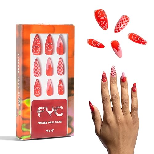 Miniatura 8 de FYC Finesseyourclaws - Uñas reutilizables Acid 24, con forma de almendra, longitud media, incluye adhesivo y kit de preparación de uñas