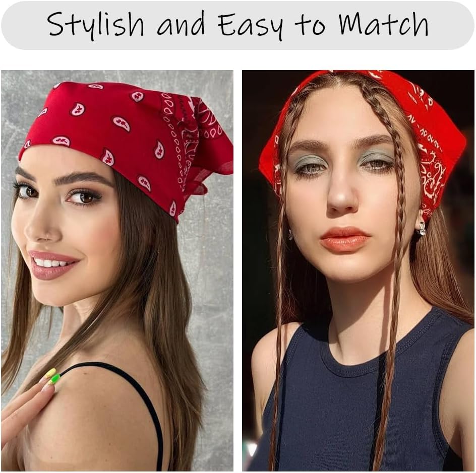 Lot De 3 Bandanas En Polyester 55x55 Cm – Imprimé Paisley Rouge – Multifonction : Tête, Cou, Accessoire Mode Ou Sport