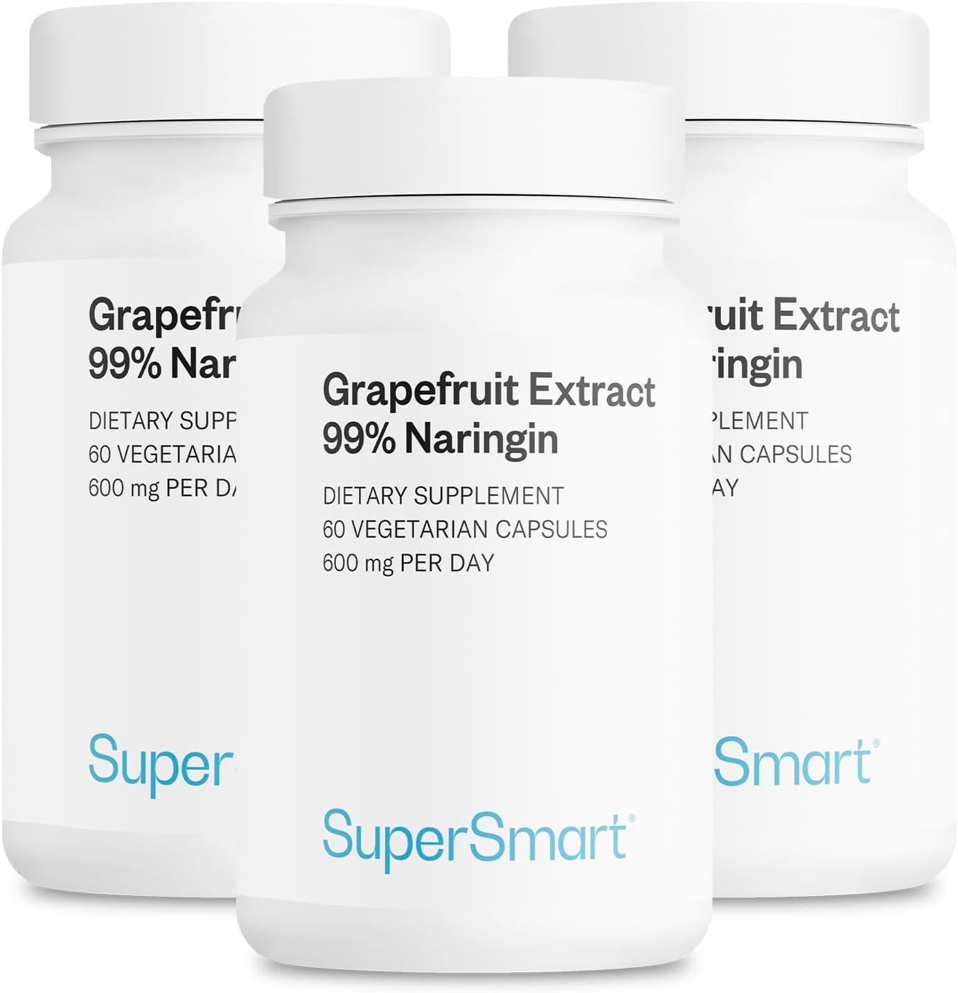 Supersmart - Grapefruit Extract 600mg per Day (99% Naringin) - High Potency GSE Supplement | Non-GMO & Gluten Free - 60 * 3 Vegetarian Capsules