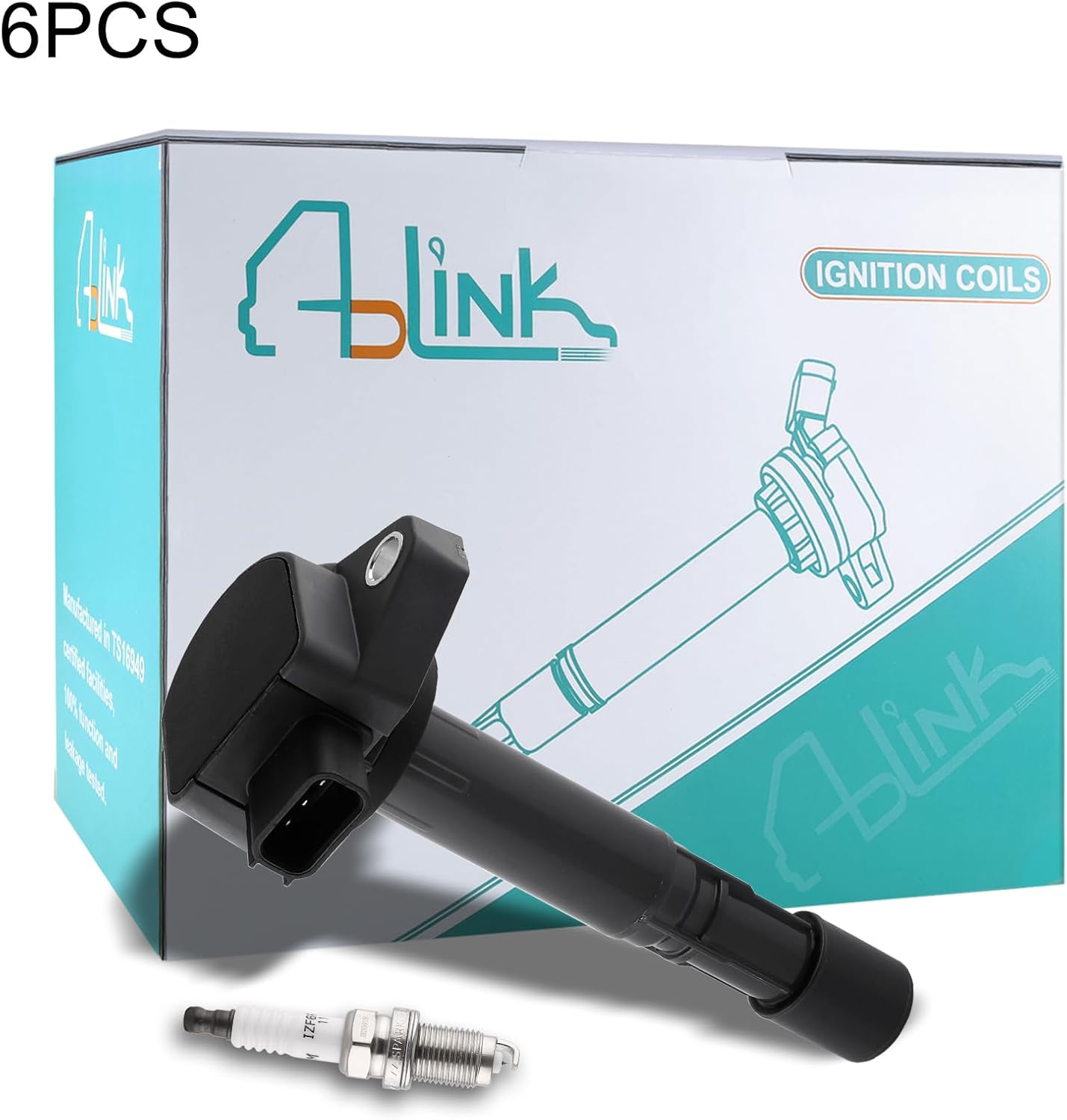 AULINK Set of 6 UF400 Ignition Coil Pack & 9686 Spark Plugs For Acura CL EL MDX RL TL 1999-2009,for Honda Accord Civic Odyssey Pilot Ridgeline 1999-2010,Saturn Vue 2004-2007 1.7L 3.0L 3.2L 3.5L 3.7L