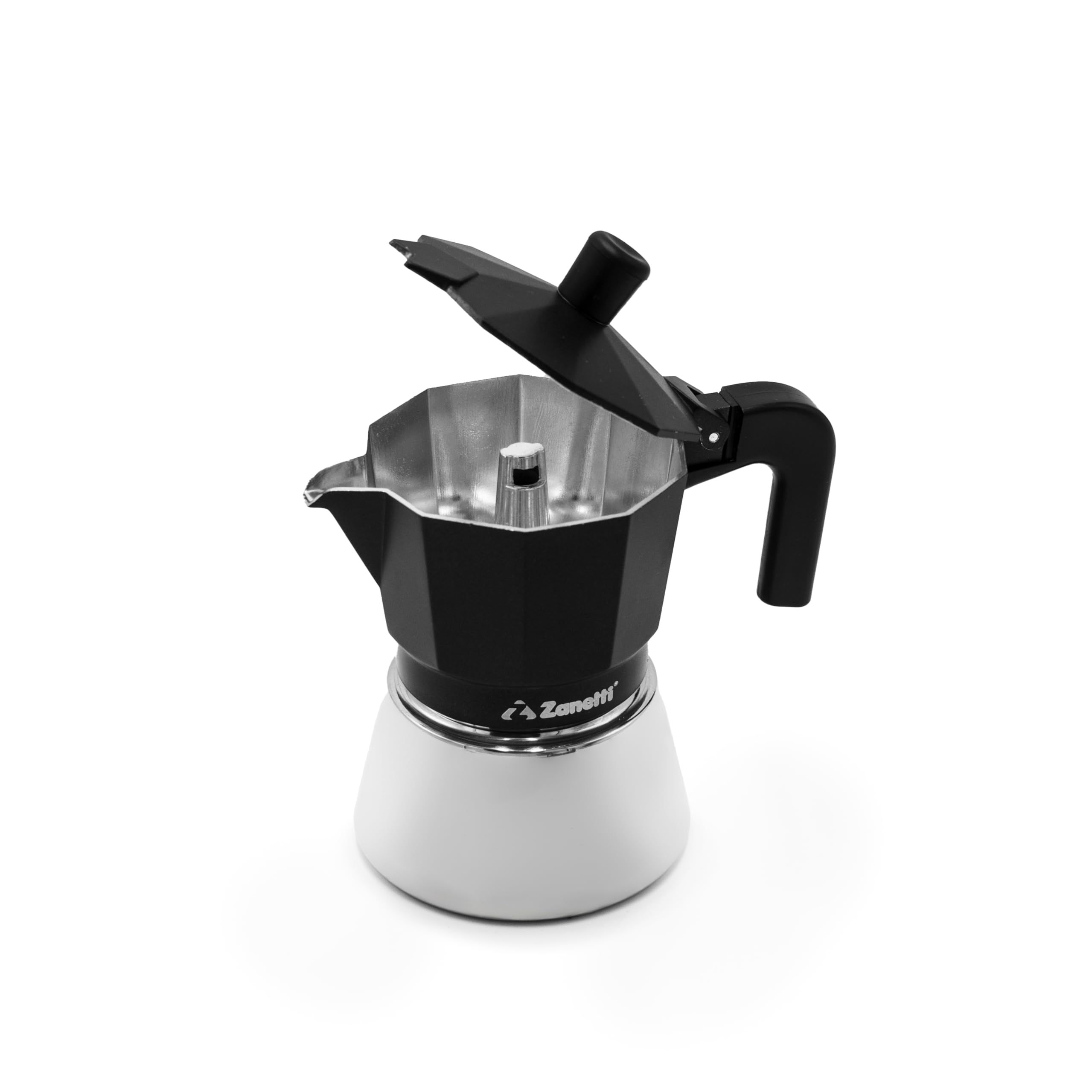 Zanetti, Star Caffettiera Moka Induzione Tre Tazze, Espresso Con Caldaia in Acciaio Inox e Manici Ergonimici, Adatta ai Piani a Induzione 3 Tazze Colore Nero