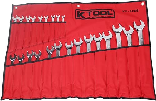 K Tool International 41803 Juego de llaves combinadas métricas para garajes, talleres de reparación y bricolaje, cromadas, 12 puntos, grabado con