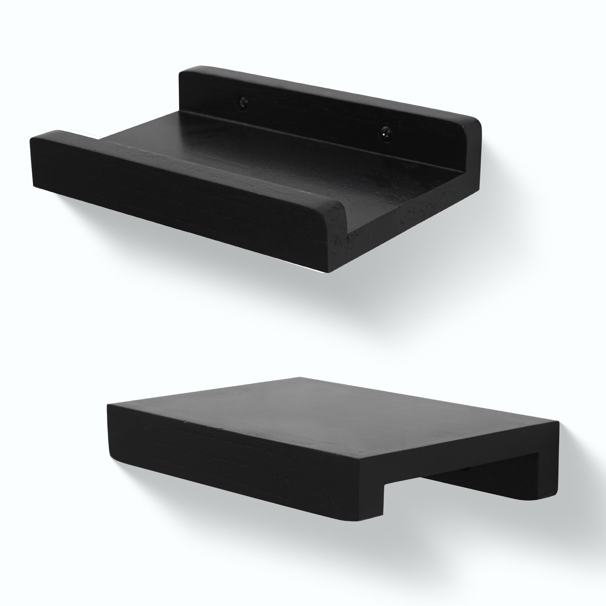 PHOENANCEE Solid Wood, 20cm Small Wall Picture Shelves Ledge, Rustic Wood Floating Shelf, Decorative Display Photo Racks For Living Room, Kitchen, Bedroom, Kitchen, Books, Set of 2, Rustic Black — image 1