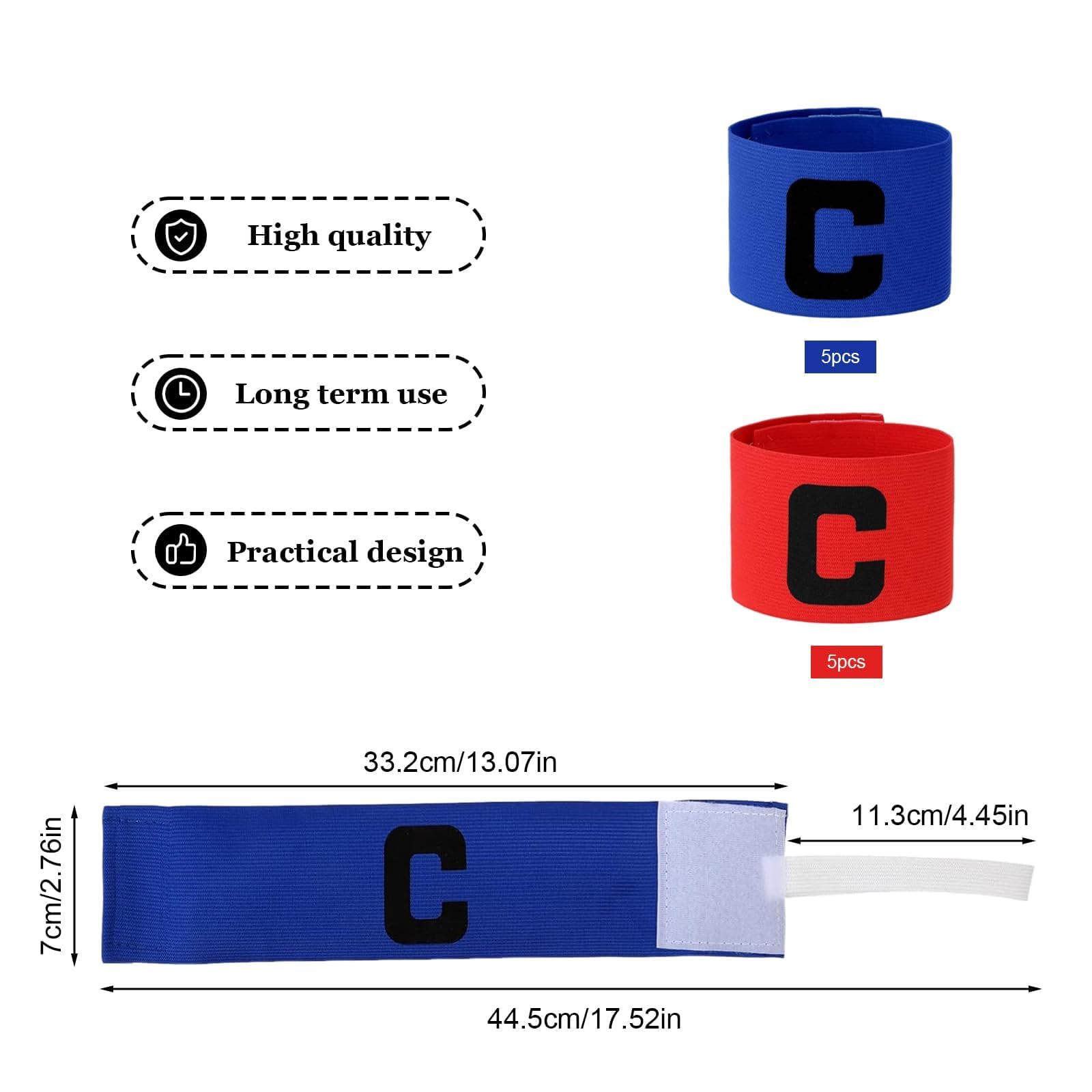 Brazalete Capitán de Fútbol Ajustable con Cordón, Parche Autoadhesivo, Rojo/Azul C, 10 Piezas
