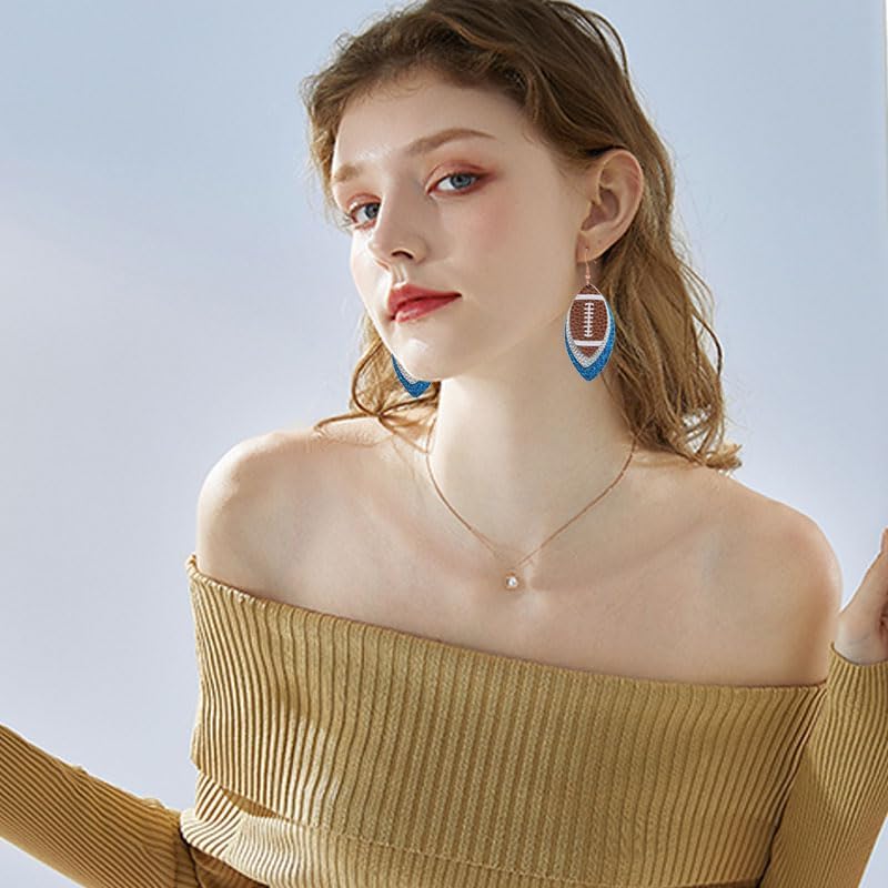 ONLYJUMP Colorful Layered Football Dangle Earrings For Women Glitter Faux Leather Football Sports Lover Teardrop Earrings Unique Fashion Sequined Leather Football Earrings Jewelry Gift - Image 4