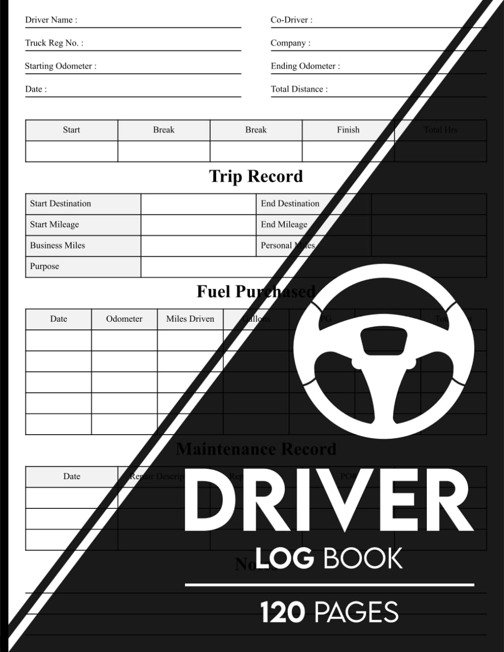 Driver Log Book Daily Driver Log Book to Record Vehicle Details, Trips