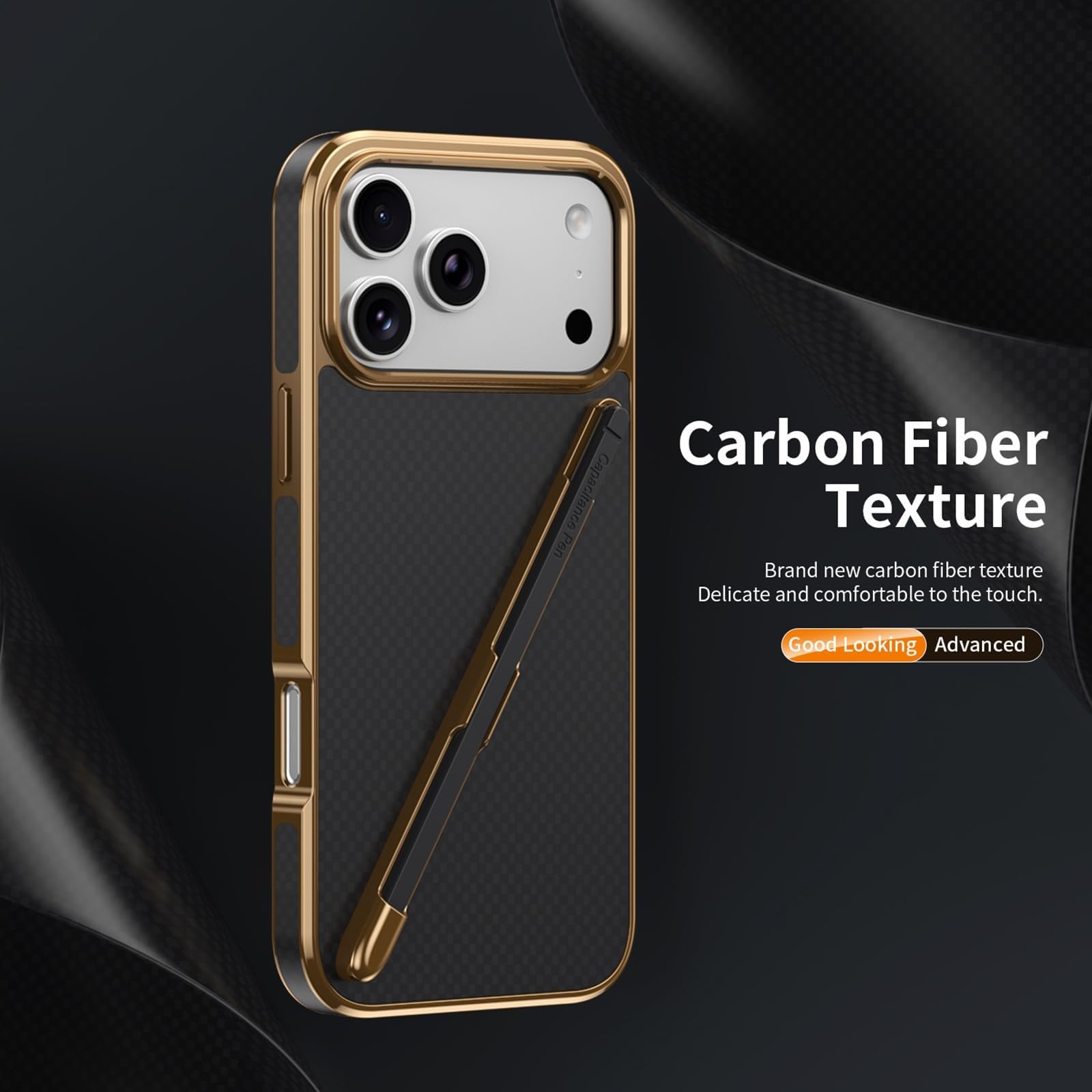 Générique Etui do Iphone 17 Pro Max/17 Pro/17 Air/17, etui z włókna węglowego z otworem na ocynkowane etui na długopis (fioletowy, 17 Pro Max)