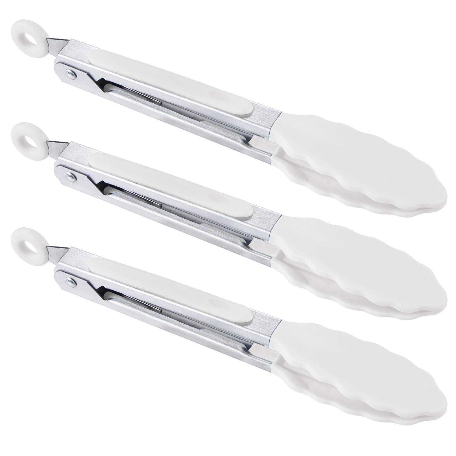 7 inch Cooking Tongs, MSY BIGSUNNY Set of 3 Mini Kitchen Tongs Silicone Serving Tongs With Silicone Tips for FoodGrill, Salad, BBQ (Snow White)
