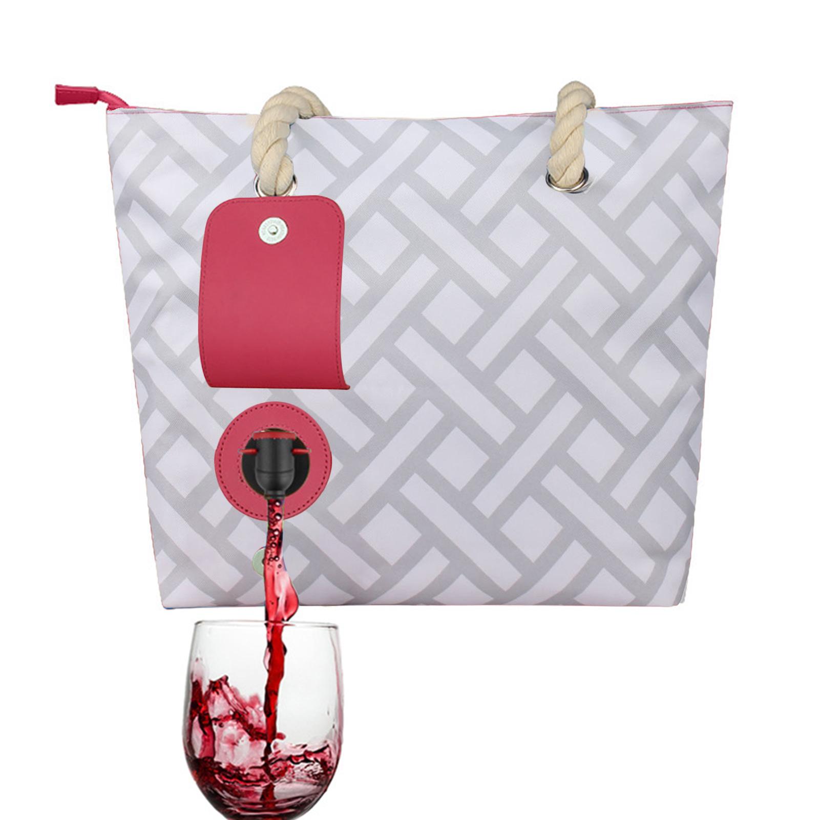 Sac à vin de plage, sac fourre-tout avec distributeur caché/compartiment isotherme, sac de transport portable, pour films, concerts, plage, piscine, shopping (rayures bleues