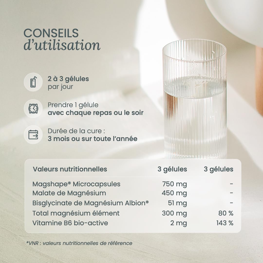 NUTRI&CO Magnésium Bisglycinate Malate & Liposome vitamine B6 | 240 Gélules | Haute Teneur 300mg/j | Haute Absorption Supérieure au Magnésium Marin | Fatigue & Stress | Vegan | Conditionné en France