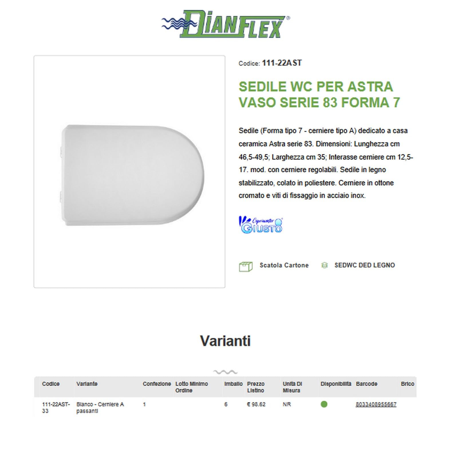 Copriwater per Astra Vaso 83