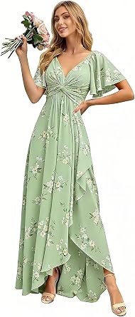 Pleated Bridesmaid Dresses 2026 Long Short Sleeves V Neck Formal Prom Dress Slit A Line Evening Gowns