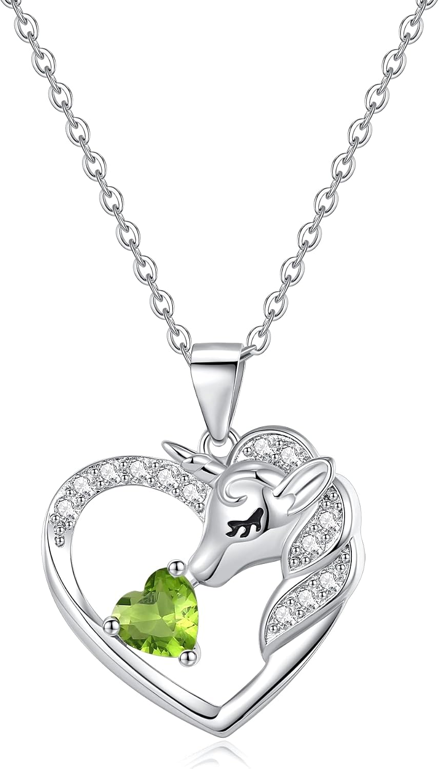 Unicorns Gifts for Girls Necklaces 18K White Gold Plated Unicorn Necklace for Teen Girls Unicorn Gifts 1CT Birthstone Necklace initial heart necklace for girls 4-6 girls' birthstone jewelry for girls 6-8