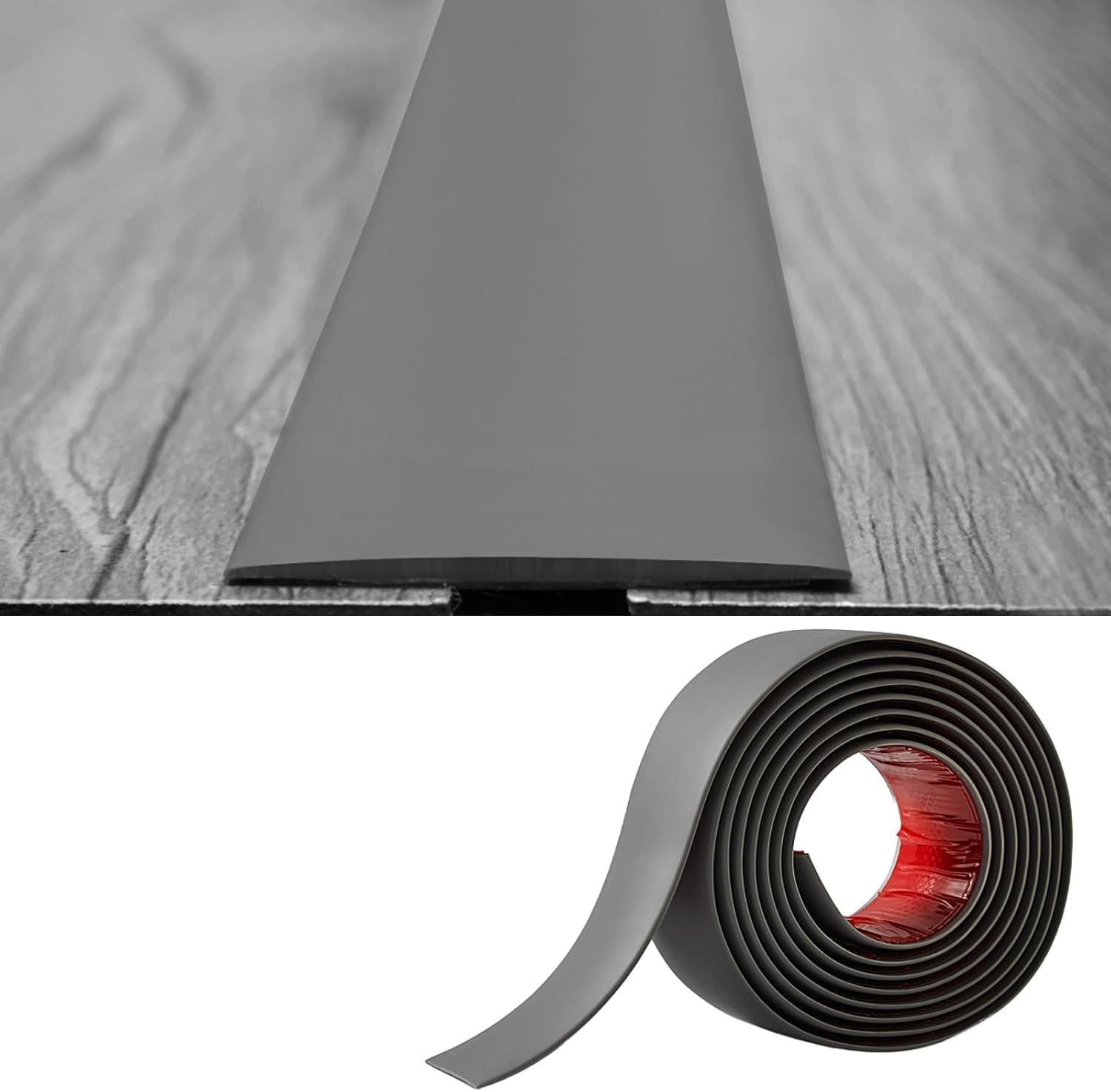 PVC Floor Transition Strip-2mm Thick×5cm Wide,Laminate Floor Cover Strips Self Adhesive Door Bar Divider Strip Flat Flooring Edge Joining Trim(9M,Dark Grey)