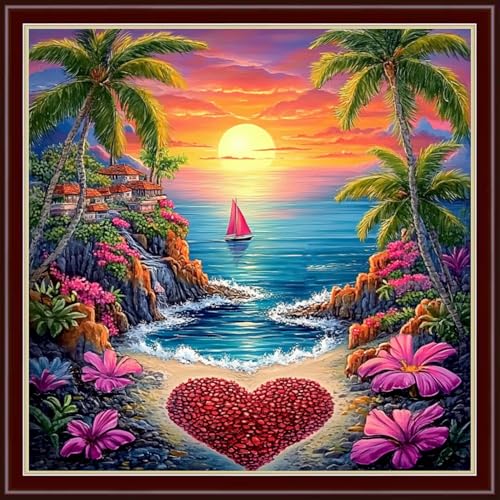 Image of Dimensean Stamped Cross Stitch Kits Full Range of Embroidery Patterns Starter Kits for Beginners Adult DIY Cross Stitches Needlepoint Kits 11CT-Seaside Love 18x18 inch