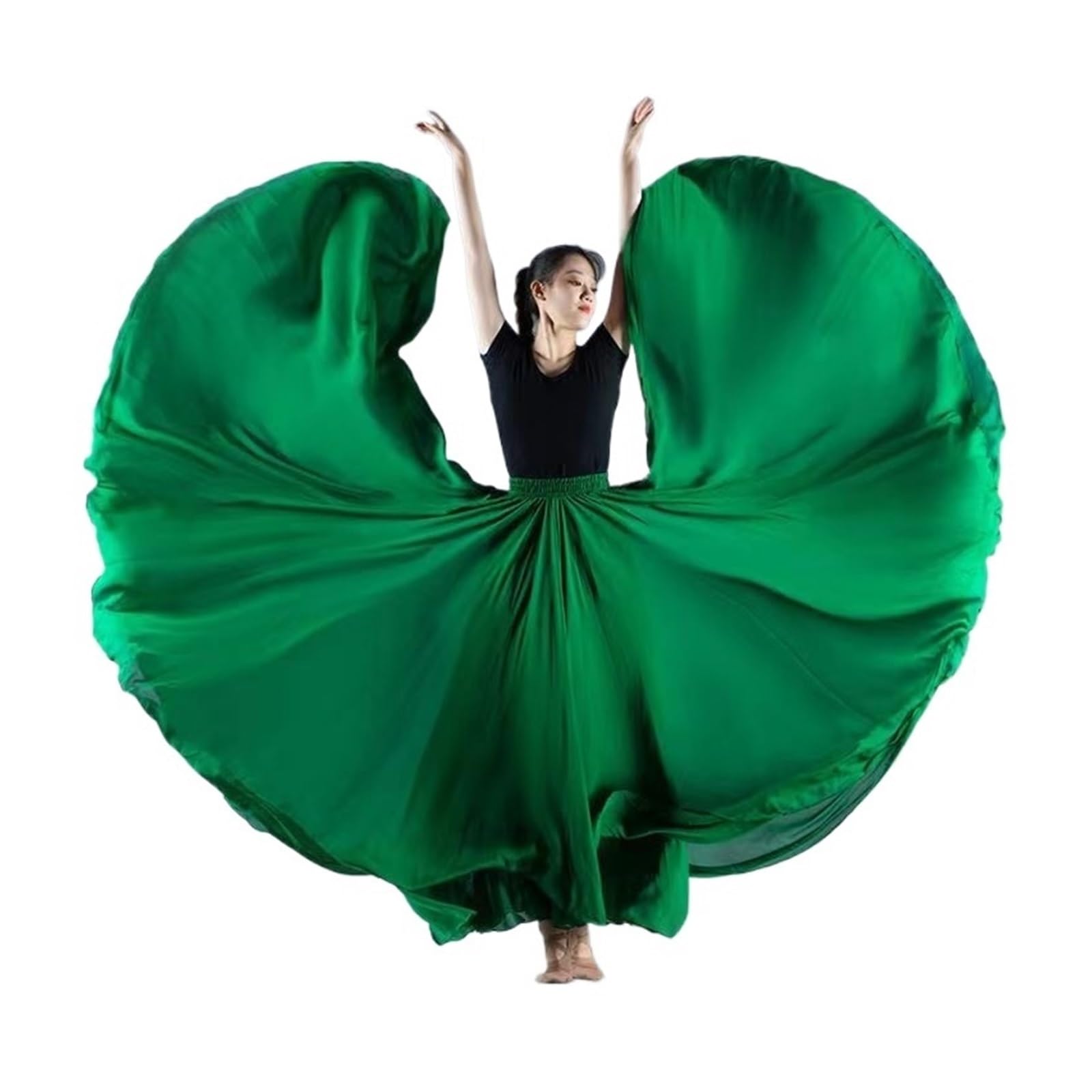 720-Grad-Tanzrock for Damen, einfarbig, hohe Taille, Chiffon, Bühnenauftritt, großer Swing-Langrock(Dark Green,S Length 85cm)