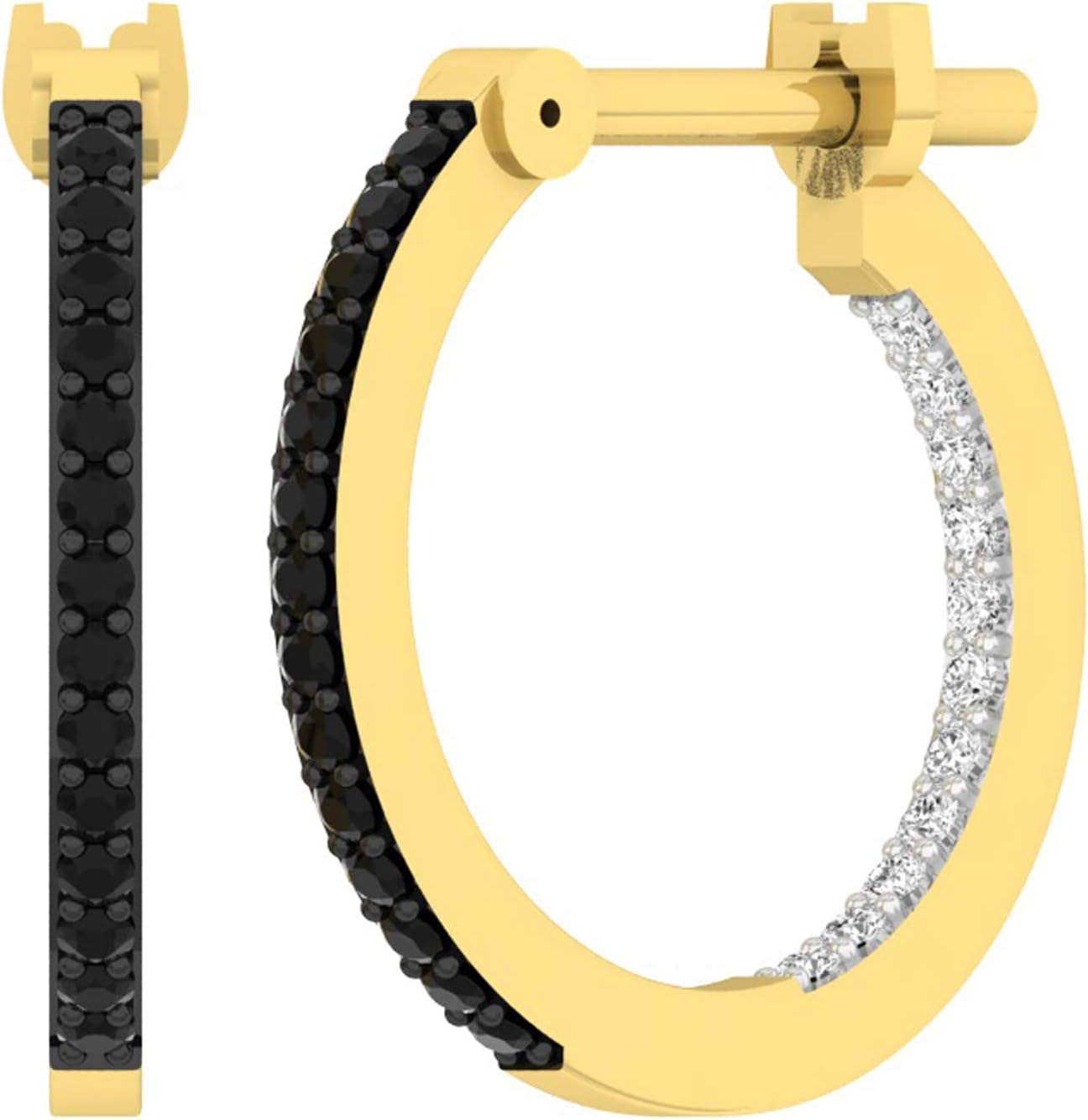 Dazzlingrock Collection 0.25 Ctw 14K Real Solid Gold Round Black & White Natural Diamond Women In & Out Hoop Earrings