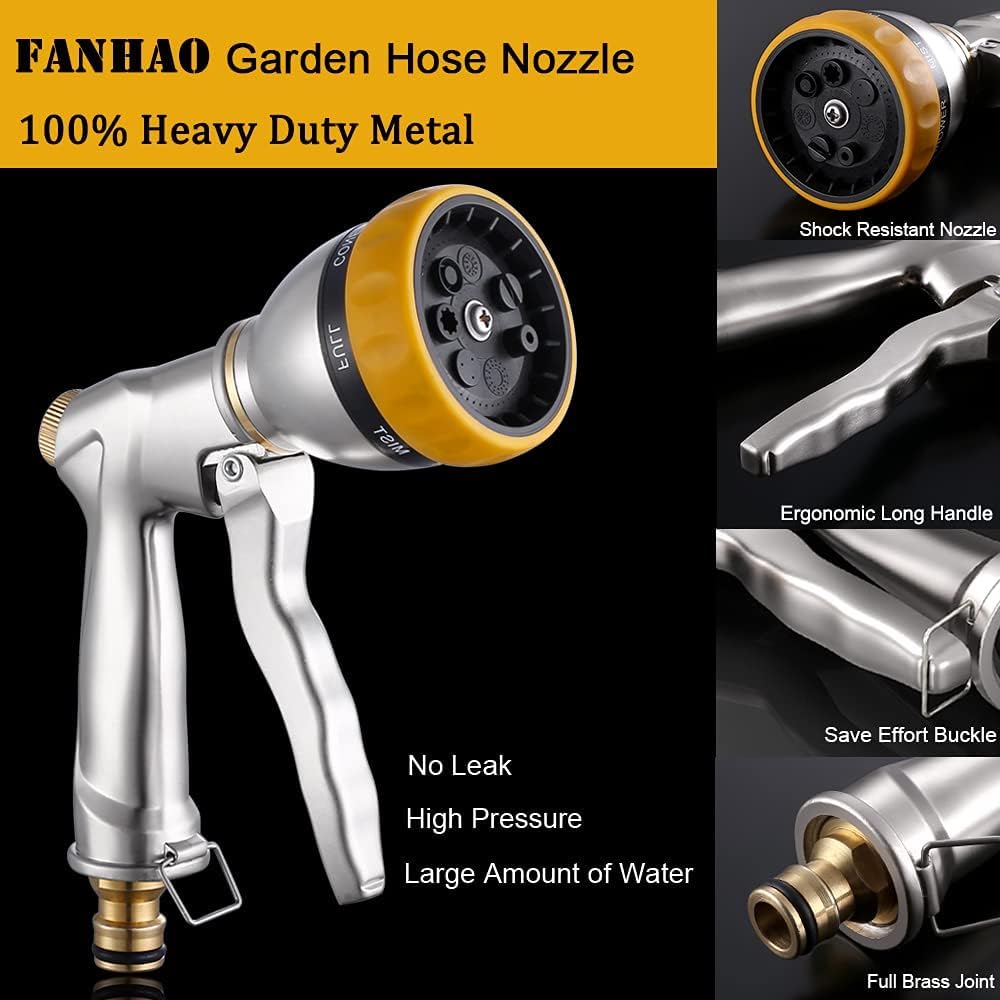 FANHAO Pistolet d'arrosage jardin Métal très résistant à 7 spray pour arroser fleurs et plantes ou laver voitures et objets. Pistolet d'arrosage et douchette de jardin multifonction