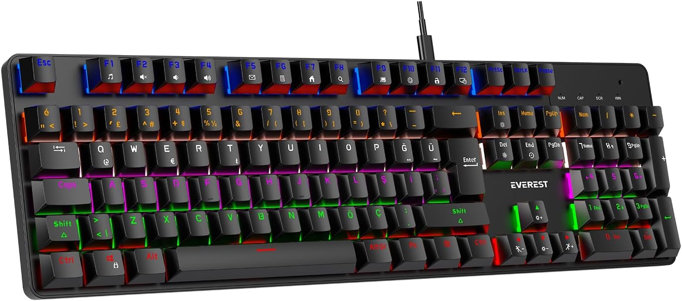 Everest KB-MeKanik 1 Lumos USB Rainbow Aydınlatmalı Full Anti-Ghosting Mekanik Gaming Oyuncu Klavye (Siyah (Blue Switch))