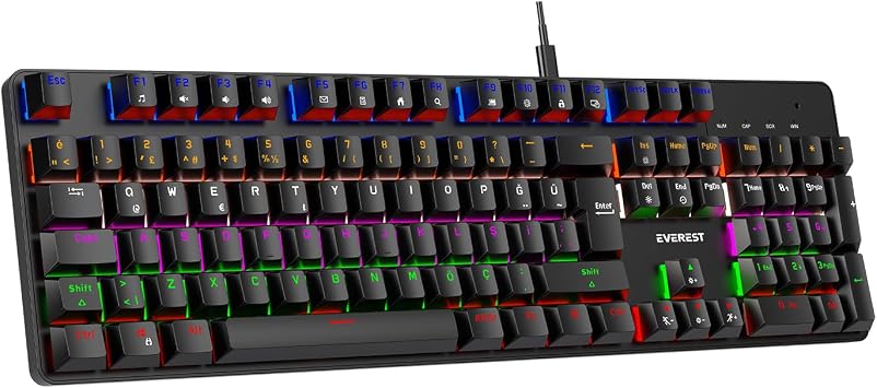 Everest KB-MeKanik 1 Lumos USB Rainbow Illuminated Full Anti-Ghosting Mechanical Gaming Player Keyboard Black Blue Switch