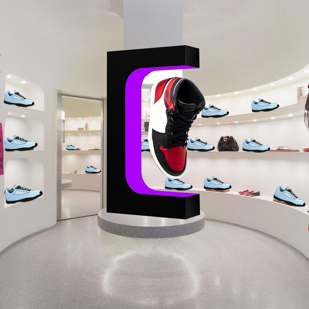 Levitating Shoe Display Magnetic Floating Sneaker Stand LCD Interactive Screen Adjustable Wide Range Accurate Weight Optional Rotation Speed Colorful LED Lights Acrylic Rack Exhibition Christmas Gift
