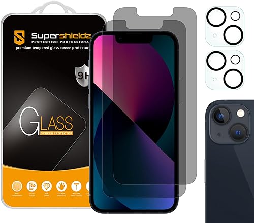 Supershieldz Paquete de 2 protectores de pantalla antiespía diseñados para iPhone 13 Mini (5.4 pulgadas) + lente de cámara vidrio templado,