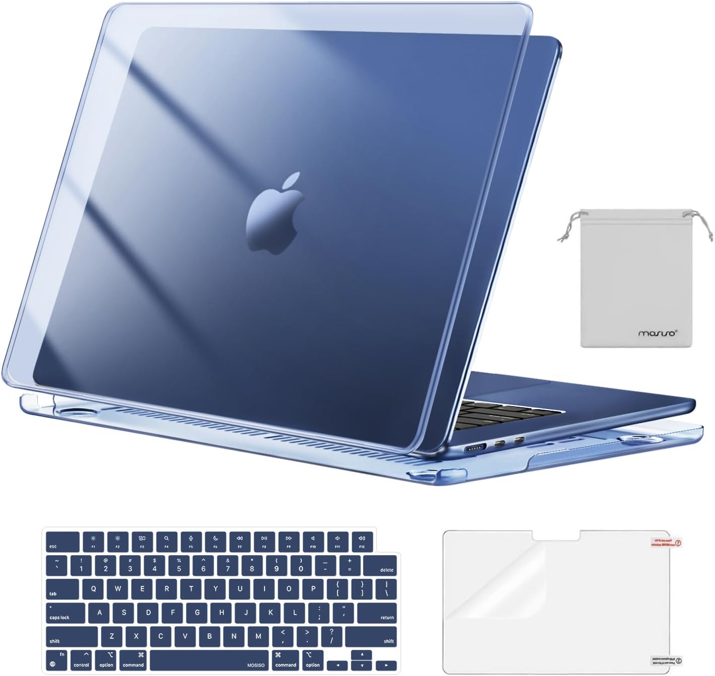 MOSISO Compatible with MacBook Air 15 inch Case M4 M3 M2 2026 2025 2024 2023 Release A3241 A3114 A2941 with Touch ID, Plastic Hard Shell Case&Keyboard Cover&Screen Film&Storage Bag, Crystal Midnight