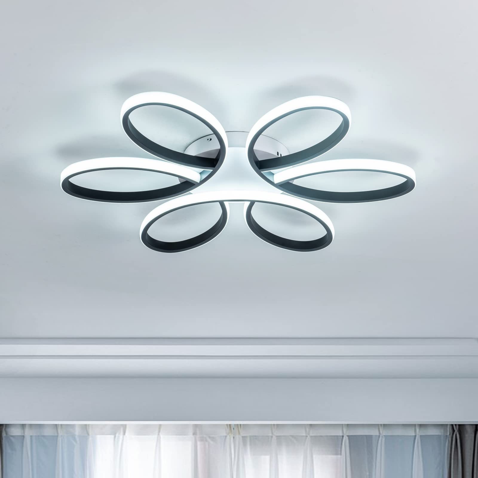 Modern LED Ceiling Light, 48W Flush Mount Ceiling Lamp, 27 Inch 6000K  Flower Shapes Black Light Fixture for Living Room, Dining Room, Bedroom - -  Amazon.com