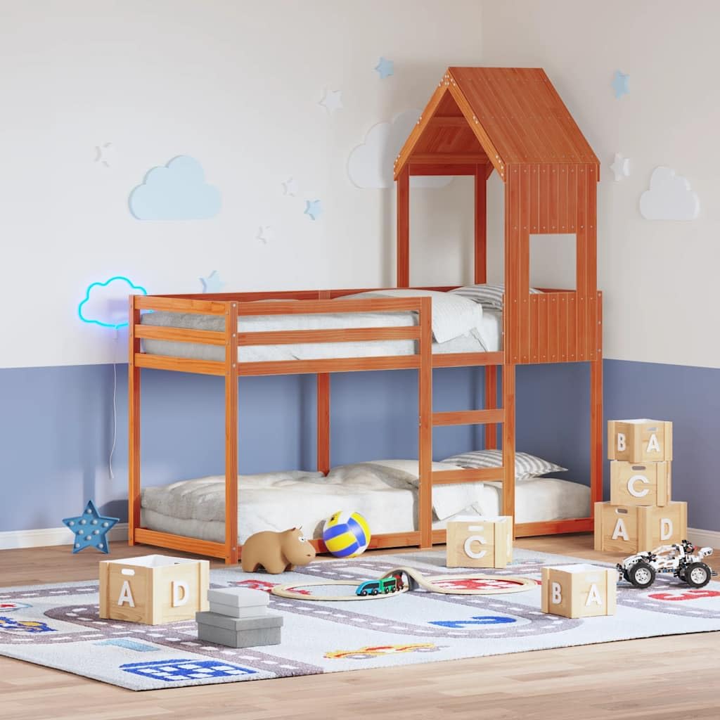 Dach do łóżeczka dziecięcego z litego drewna sosnowego w kolorze woskowego brązu, 55 x 99 x 139,5 cm, do pokoju dziecięcego, plac zabaw z otwartym wejściem, do wyposażenia sypialni i
