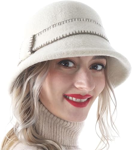 Sombrero de pescador de lana de invierno elegante para mujer, estilo vintage de los años 20, sombreros de bolos Cloche