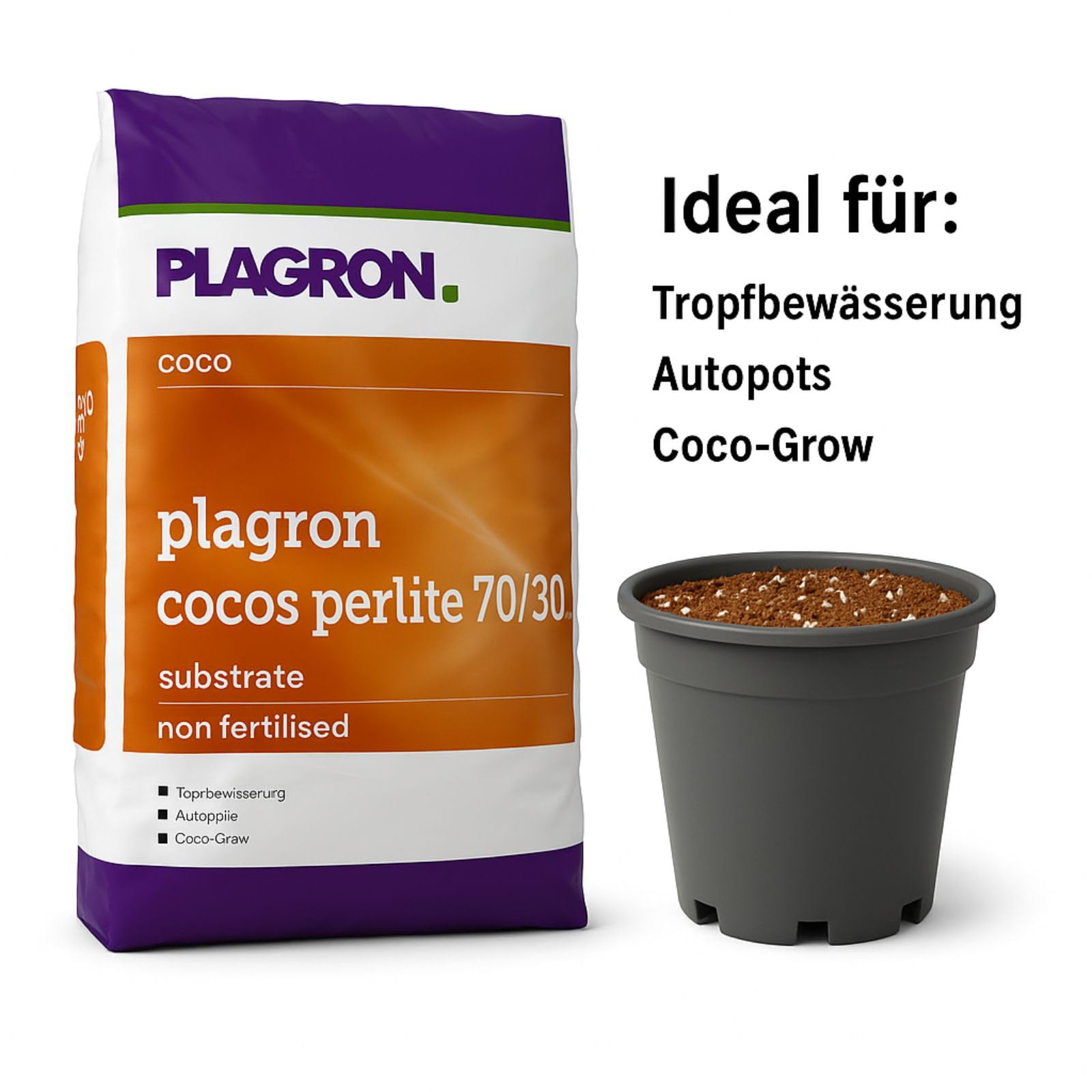 Weedness Plagron Coco 50 Liter 70/30 Mischung mit Perlite Palette - Blumenerde Grow Balkon-Pflanzen Pflanzerde Gartenerde Tomatenerde
