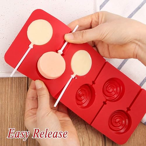 Miniatura 3 de Webake Molde para piruletas con palitos, paquete de 3 moldes para chocolate duro, moldes de silicona con 6 cavidades en remolino
