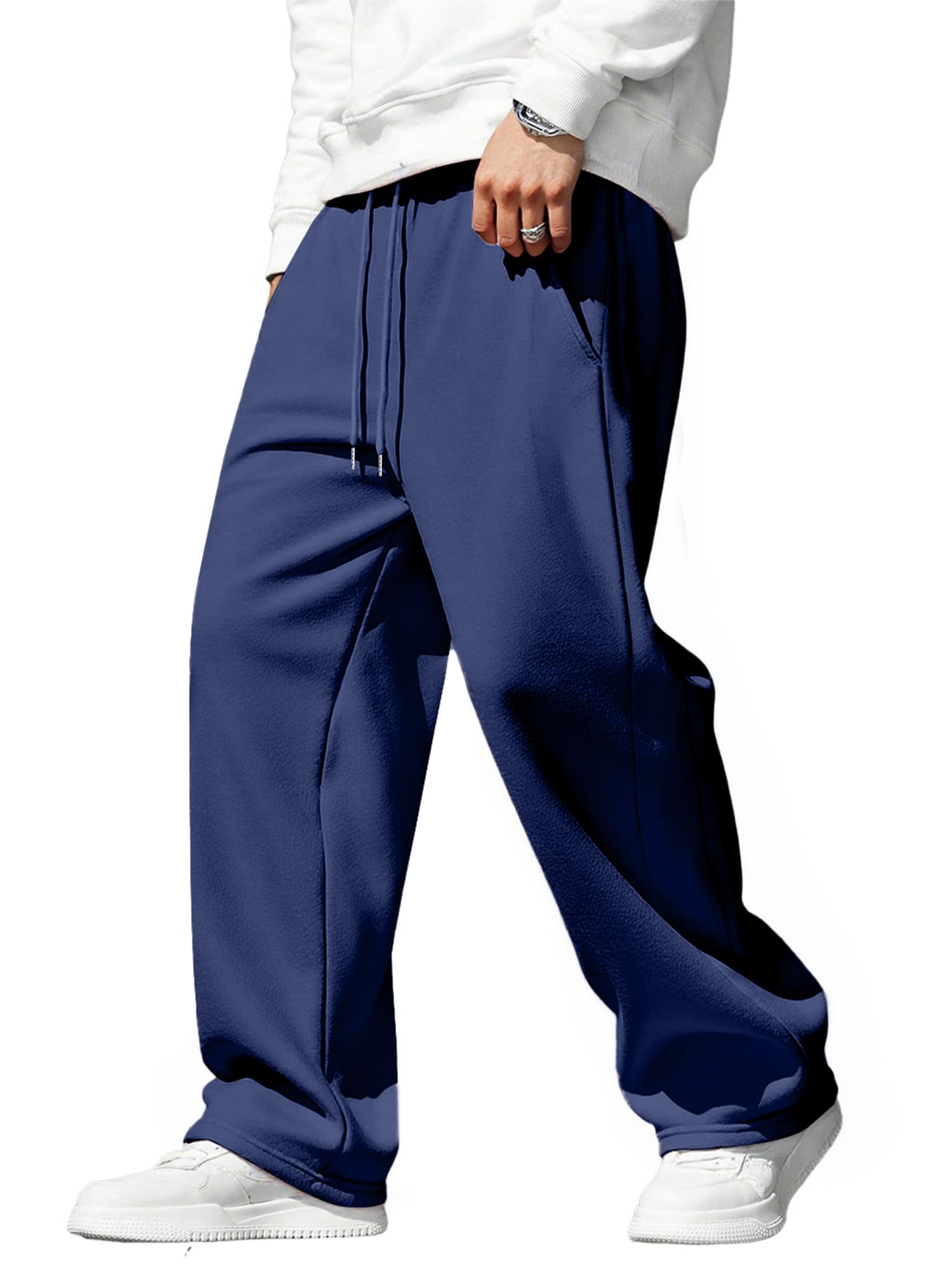 JMIERR Jogginghose Herren Baggy Einfarbig Hosen Weites Bein Sweatpants Lang Trainingshose Loose Fit Bequeme Y2k Streetwear Freizeit mit Taschen