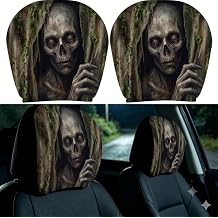 2PCS Funny Horror Themed Headrest Covers, Scary Covers for Cars, Stretchy Seat Headrest Protector, Funny Cover for Auto, Vehicle, Truck, SUV, Washable Elastic Fabric, Interior AccessoriesWhite face