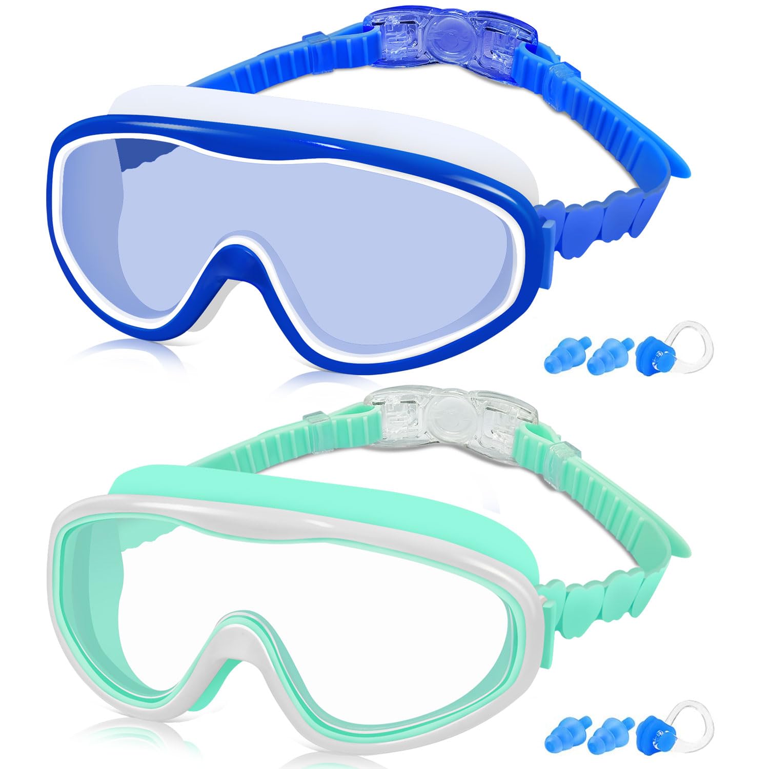 COOLOO 2-PACK Kids Swimming Goggles, Kids Swim Goggles Junior Children Girls Boys Early Teens Age 3-15, with Anti-Fog, Waterproof, Protection Lenses, Crystal Clear Wide Vision