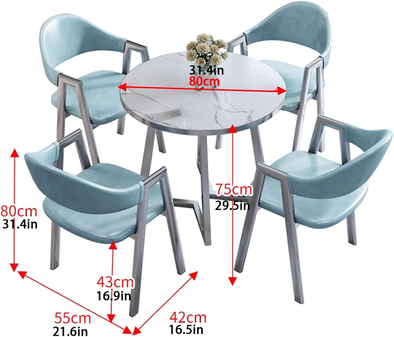 Office Reception Room Club Table and Chair Set, Office Table and Chair Set, Conference Reception Room Coffee Table with 4 High Back PU Leather Chairs, for Home Kitchen Office(Dark Green)