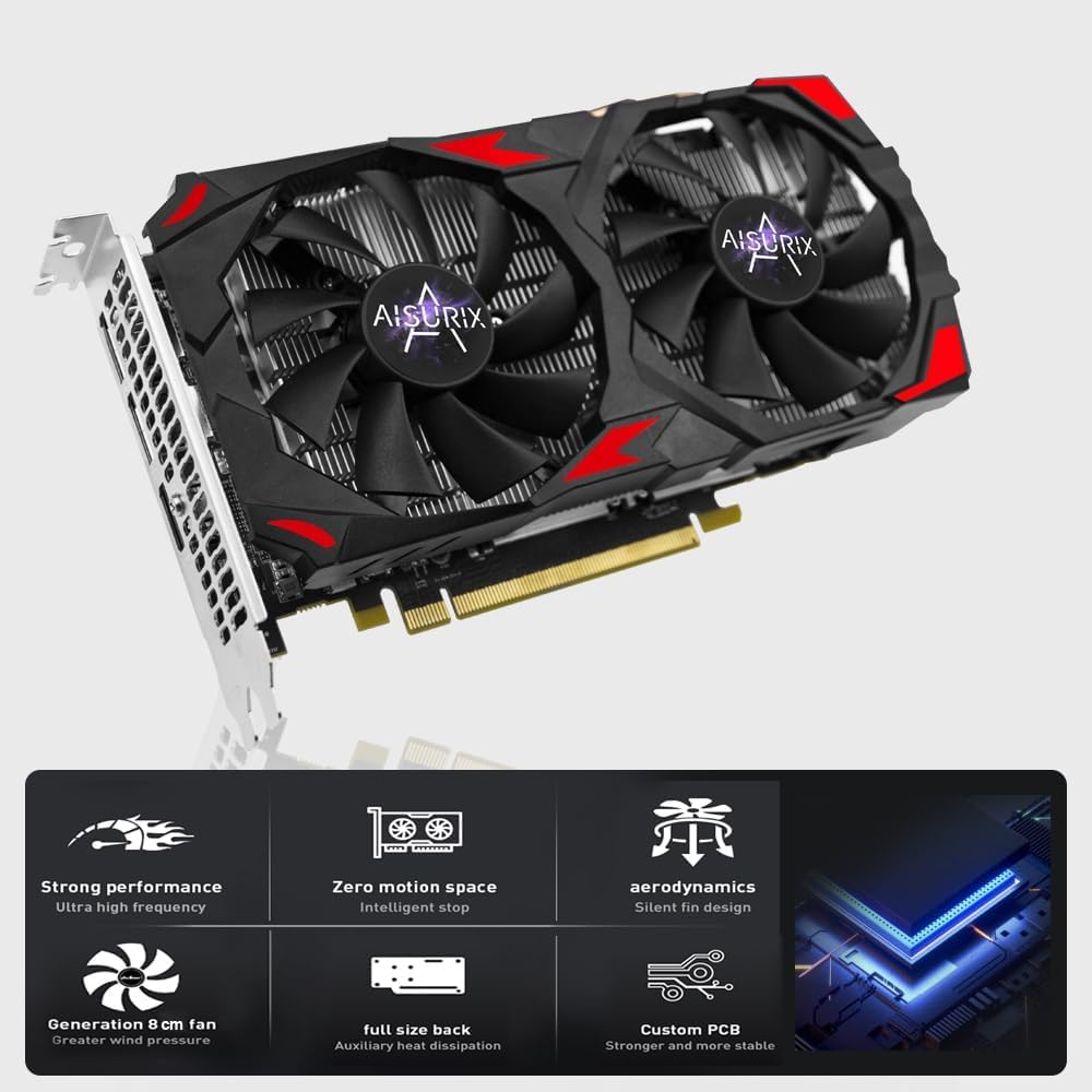 Kelinx Scheda grafica RX 590 da 8 GB, GPU da gioco 2048SP GDDR5 a 256 bit, scheda video da 8 GB con doppia ventola, 4K HD Ready, uscita HDMI/DP, PCIe 3.0 per PC Desktop Gaming Rig