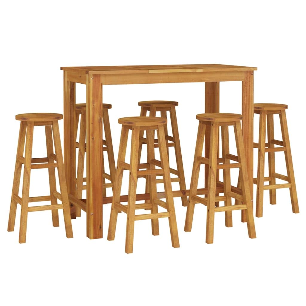 Ensemble de Bar de Jardin 7 pcs Bois d'acacia Solide Salons de Jardin Brun,3154395