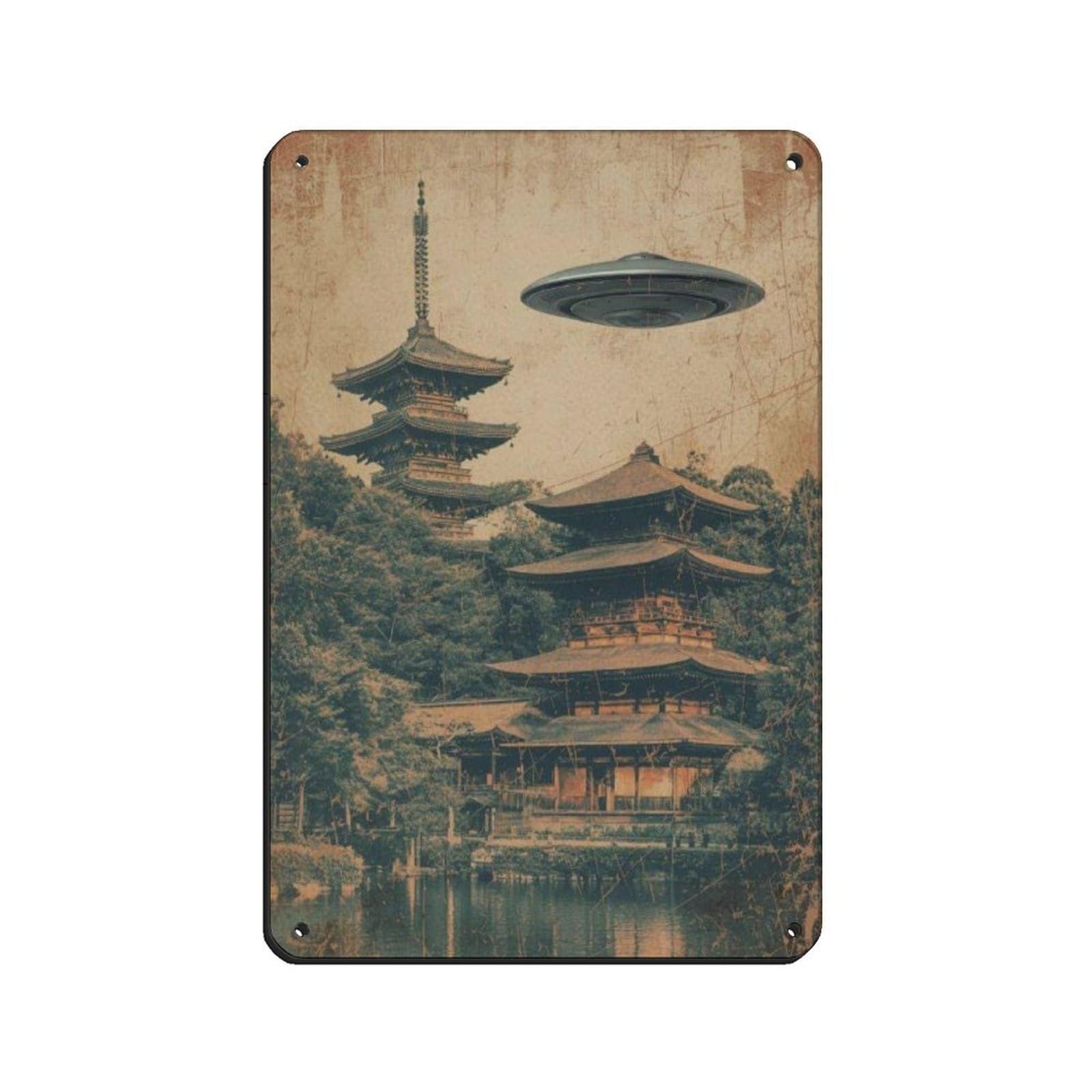 Retro Futuristic UFO Artposter Tin Sign Vintage Metal Pub Club Cafe Bar Home Wall Art Decoration Poster Retro 8x12inch(20x30cm)