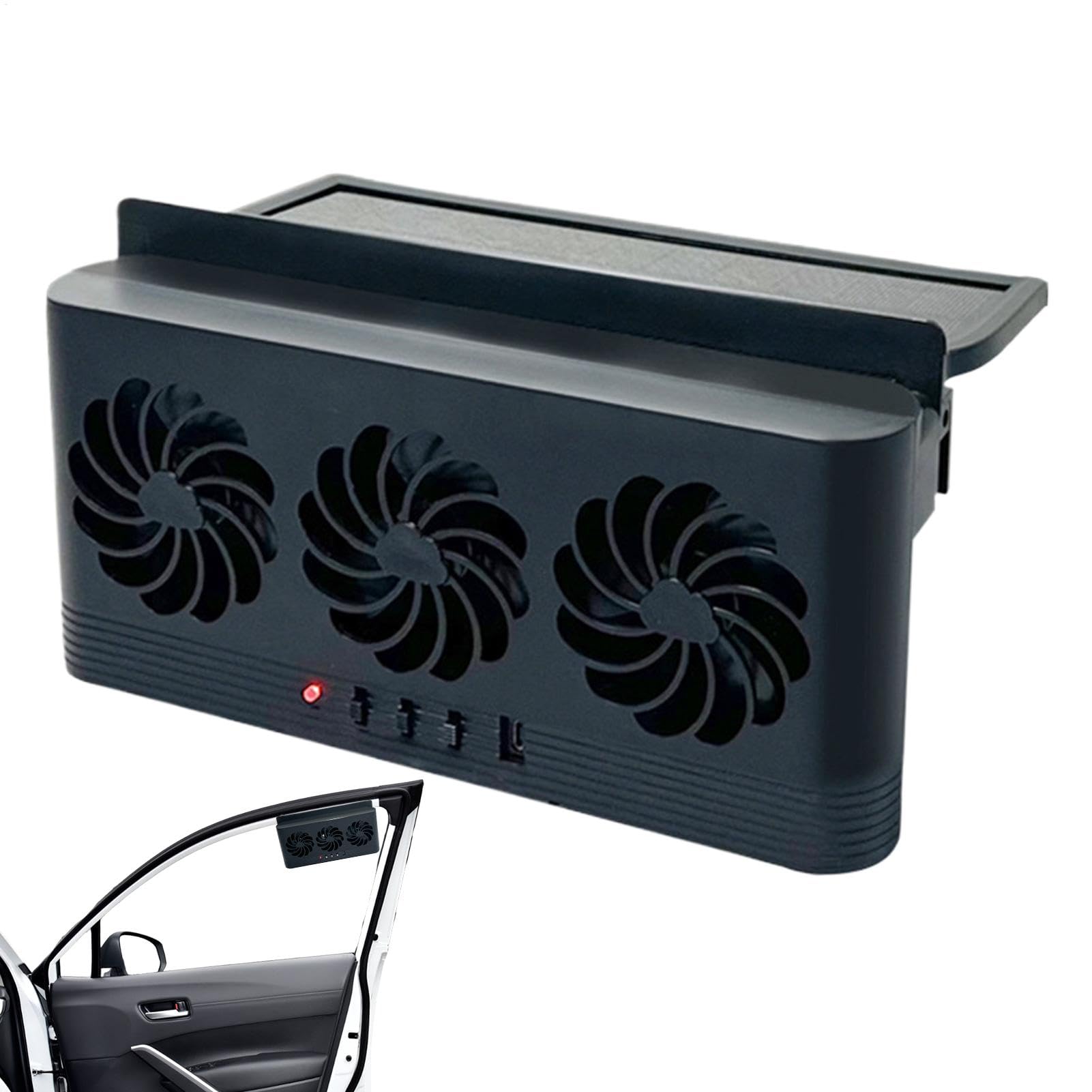 Air Circulation, Car Window Fan, Auto Solar Three-Head Cooling, Tool With Solar-Powered Ventilation, Portable Air Cooler For Rv, Small Suv, Truck, And Sedan, 23x11.3x5cm
