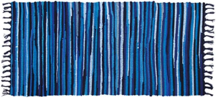 Lvyhome Rectangle Chindi Rag Rug Cotton Reversible Hand Woven Multi Color Striped Area Rug Collection Entryway For Kitchen Living Laundry Room Bathroom Bedroom Dorm (3' x 5', Blue)
