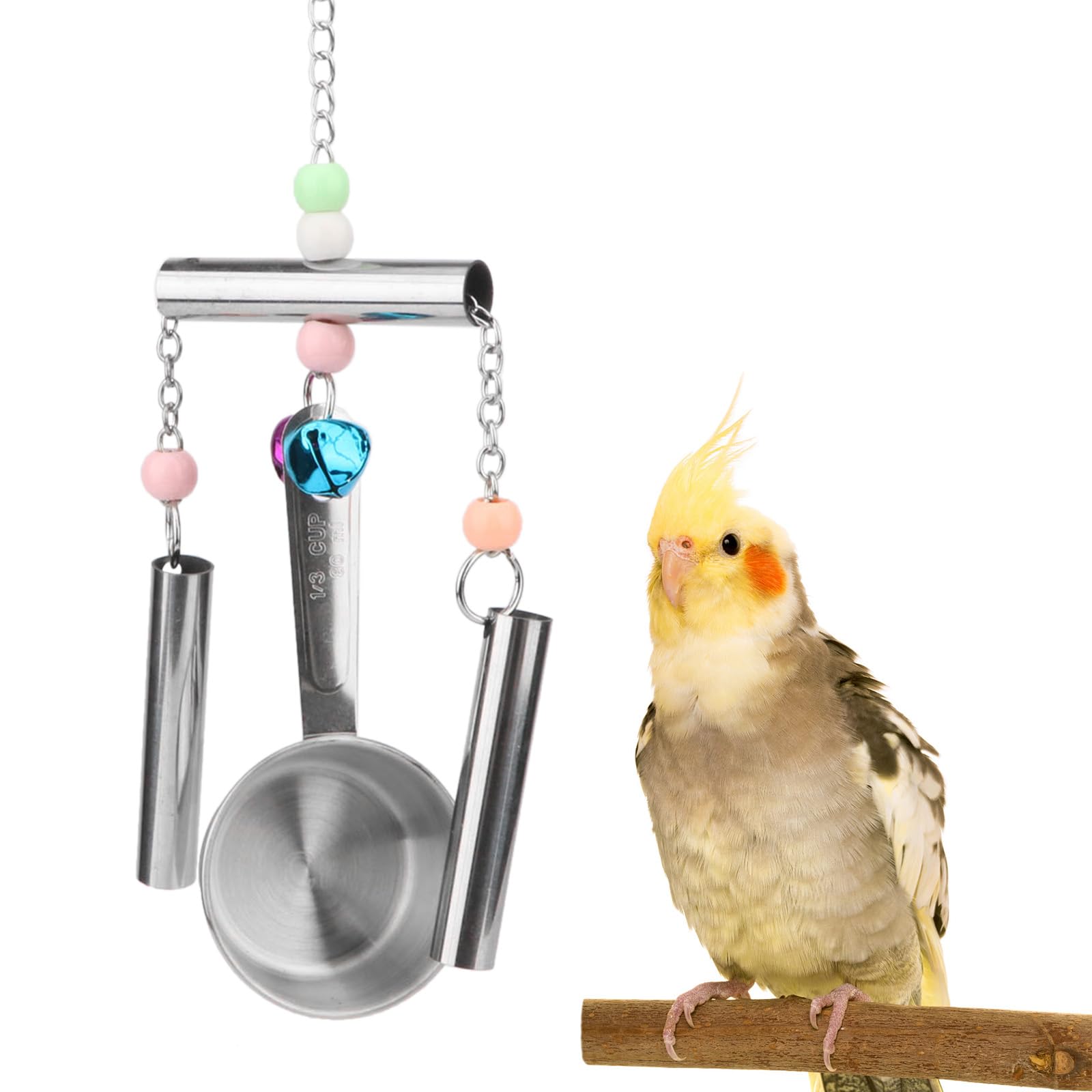 Hypeety Stainless Steel Bird Bell Toys Heavy Duty Hanging Spoons Rings Safe Metal Cage Hanging Bells Toy for Cockatoos Macaws African Grey Large Parrots and Birds (Bells+Spoon)