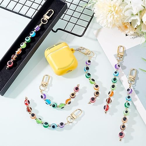 Miniatura 5 de 6 colgantes de ojo malvado, llavero redondo de resina con ojos azules turcos, dijes de buena suerte con cierres de aleación de tono dorado para