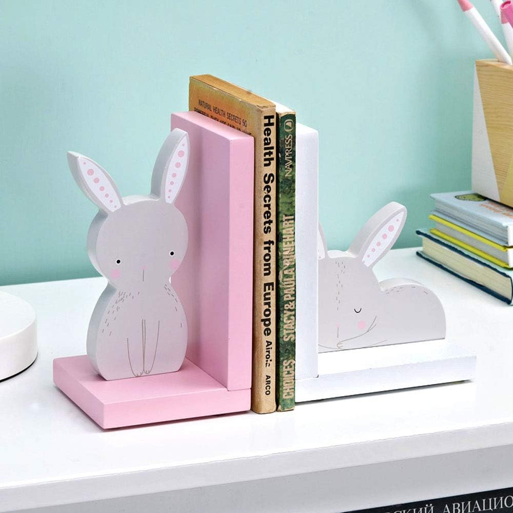 Wood Bunny Bookends Nursery Room Decorative Bookends Little Bunny Book Rack for Girls