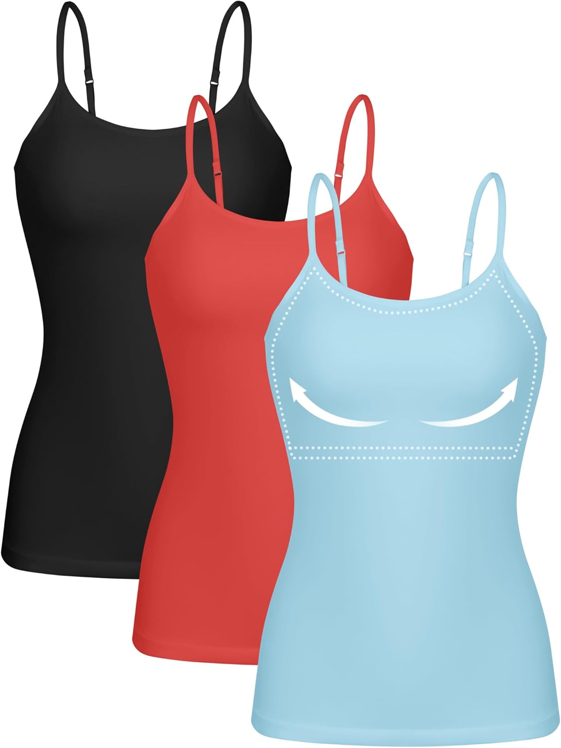 ATTRACO Women 3 Pack Cotton Camisoles wtih Shelf Bra Adjustable Spaghetti Strap Tank Tops